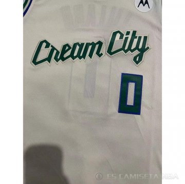 Camiseta Damian Lillard #0 Milwaukee Bucks Ciudad 2019-20 Crema