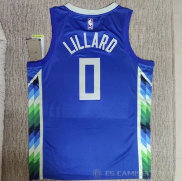 Camiseta Damian Lillard #0 Milwaukee Bucks Ciudad 2022-23 Azul