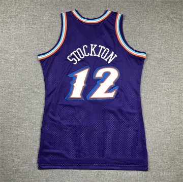 Camiseta John Stockton #12 Utah Jazz Nino Hardwood Classics Throwback 1996-97 Violeta