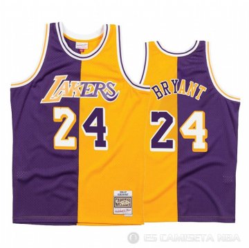 Camiseta Kobe Bryant #24 Mitchell & Ness 1996-97 Los Angeles Lakers Split Amarillo Violeta
