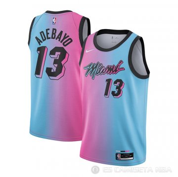 Camiseta Bam Adebayo NO 13 Miami Heat Ciudad 2020-21 Azul Rosa