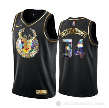 Camiseta Giannis Antetokounmpo #34 Golden Edition Milwaukee Bucks 2021-22 Negro