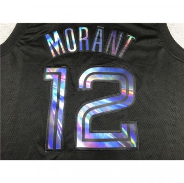 Camiseta Ja Morant NO 12 Memphis Grizzlies Iridescent Logo Negro