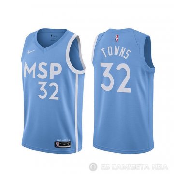 Camiseta Karl-Anthony Towns #32 Minnesota Timberwolves Ciudad 2019-20 Azul