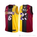 Camiseta Lebron James NO 6 23 Los Angeles Lakers 2020 FMVP Heat Cavaliers Split Dual Number Rojo Oro