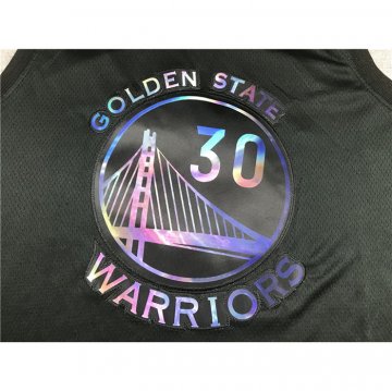 Camiseta Stephen Curry NO 30 Golden State Warriors Iridescent Logo Negro