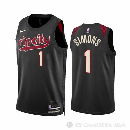Camiseta Anfernee Simons #1 Portland Trail Blazers Ciudad 2023-24 Negro - Haga un click en la imagen para cerrar