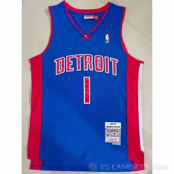 Camiseta Chauncey Billups NO 1 Detroit Pistons Mitchell & Ness 2003-04 Azul