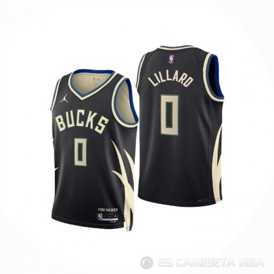 Camiseta Damian Lillard #0 Milwaukee Bucks Nino Statement 2022-23 Negro - Haga un click en la imagen para cerrar