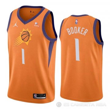 Camiseta Devin Booker NO 1 Phoenix Suns Statement 2021 Naranja