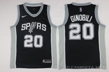 Camiseta Ginobili #20 San Antonio Spurs Autentico 2017-18 Negro