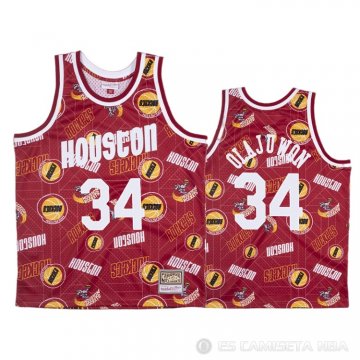 Camiseta Hakeem Olajuwon #34 Houston Rockets Hardwood Classics Tear Up Pack Rojo