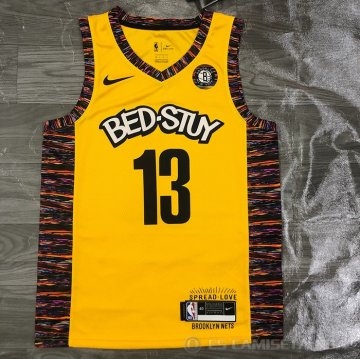 Camiseta James Harden NO 13 Brooklyn Nets Ciudad 2020-21 Amarillo