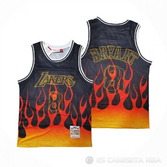 Camiseta Kobe Bryant NO 8 Los Angeles Lakers Flames Negro - Haga un click en la imagen para cerrar