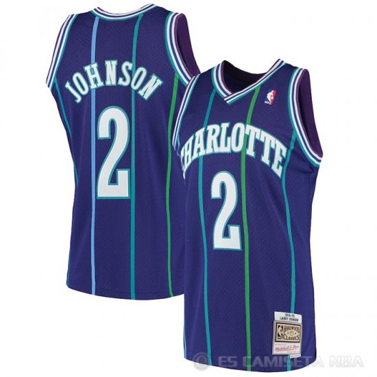 Camiseta Larry Johnson NO 2 Charlotte Hornets Mitchell & Ness 1994-95 Violeta - Haga un click en la imagen para cerrar