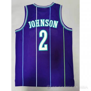 Camiseta Larry Johnson NO 2 Charlotte Hornets Mitchell & Ness 1994-95 Violeta
