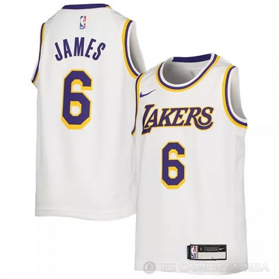 Camiseta LeBron James #6 Los Angeles Lakers Nino Association 2022-23 Blanco - Haga un click en la imagen para cerrar
