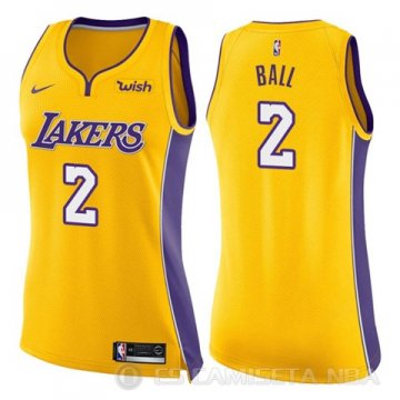 Camiseta Lonzo Ball #2 Los Angeles Lakers Mujer Nike Icon 2017-18 Amarillo
