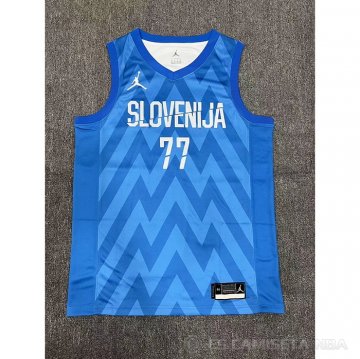 Camiseta Luka Doncic #77 Slovenia Segunda Azul