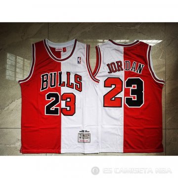 Camiseta Michael Jordan NO 23 Chicago Bulls Split Blanco Rojo