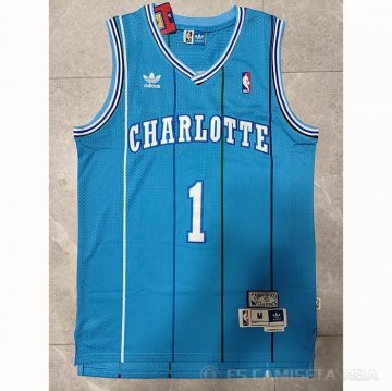 Camiseta Muggsy Bogues #1 Charlotte Hornets Retro Azul