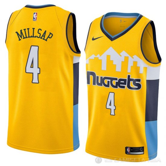 Camiseta Paul Millsap #4 Denver Nuggets Statement 2018 Amarillo - Haga un click en la imagen para cerrar