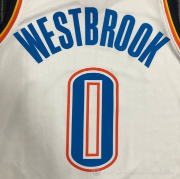 Camiseta Russell Westbrook NO 0 Oklahoma City Thunder Association Blanco