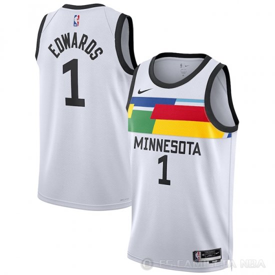 Camiseta Anthony Edwards #1 Minnesota Timberwolves Ciudad 2022-23 Blanco - Haga un click en la imagen para cerrar