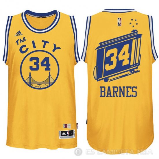 Camiseta Barnes #34 Golden State Warriors Retro City Bus Amarillo - Haga un click en la imagen para cerrar