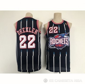 Camiseta Clyde Drexler NO 22 Houston Rockets Mitchell & Ness 1996-97 Azul