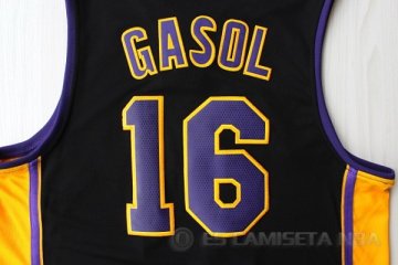 Camiseta Gasol #16 Los Angeles Lakers Negro Violeta
