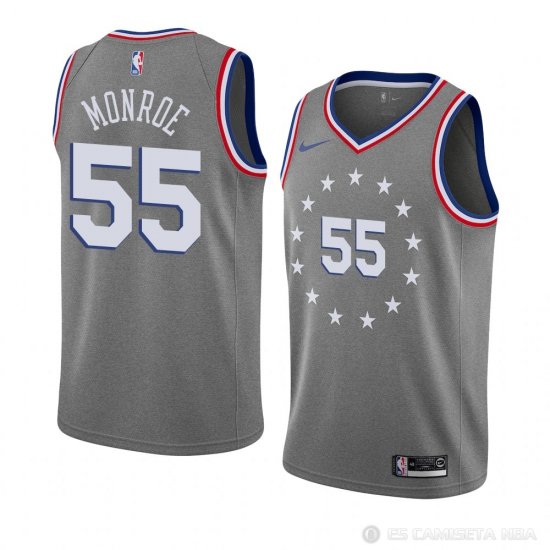 Camiseta Greg Monroe #55 Philadelphia 76ers Ciudad 2018-19 Gris - Haga un click en la imagen para cerrar