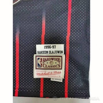 Camiseta Hakeem Olajuwon NO 34 Houston Rockets Mitchell & Ness 1996-97 Negro
