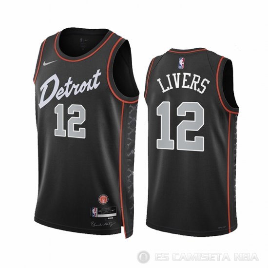 Camiseta Isaiah Livers #12 Detroit Pistons Ciudad 2023-24 Negro - Haga un click en la imagen para cerrar