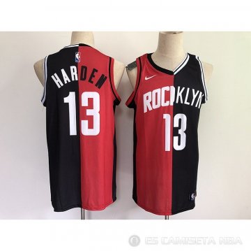 Camiseta James Harden NO 13 Brooklyn Nets Houston Rockets Split Negro Rojo