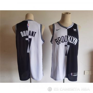 Camiseta Kevin Durant #7 Brooklyn Nets Split Negro Blanco