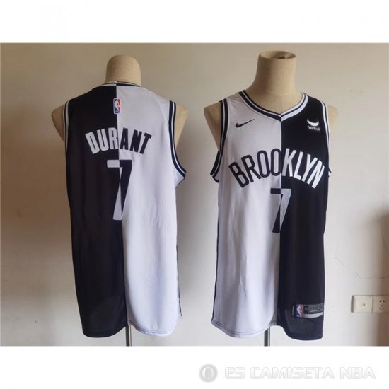 Camiseta Kevin Durant #7 Brooklyn Nets Split Negro Blanco - Haga un click en la imagen para cerrar