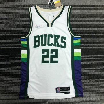 Camiseta Khris Middleton NO 22 Milwaukee Bucks Ciudad 2021-22 Blanco