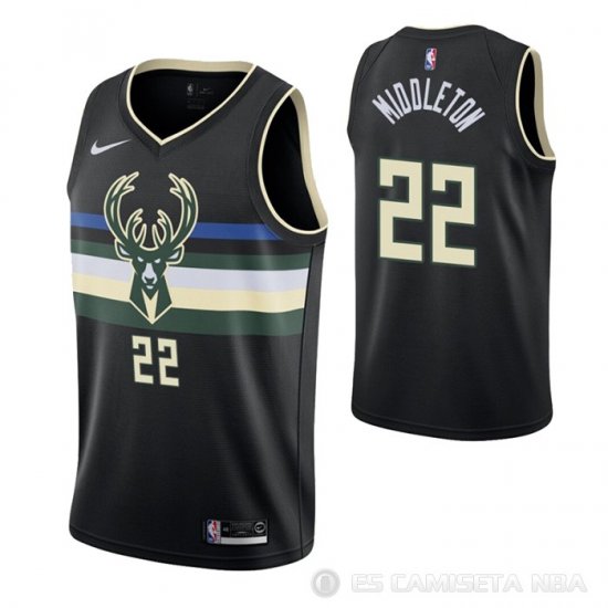 Camiseta Khris Middleton NO 22 Milwaukee Bucks Statement 2020 Negro - Haga un click en la imagen para cerrar