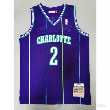 Camiseta Larry Johnson NO 2 Charlotte Hornets Mitchell & Ness 1994-95 Violeta
