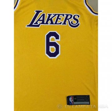 Camiseta LeBron James NO 6 Los Angeles Lakers Icon 2021-22 Amarillo