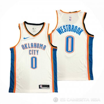 Camiseta Russell Westbrook NO 0 Oklahoma City Thunder Association Blanco