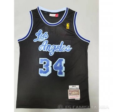 Camiseta Shaquille O'Neal #34 Los Angeles Lakers Mitchell & Ness 1996-97 Azul Negro