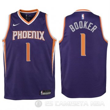 Camiseta Devin Booker #1 Phoenix Suns Nino 2017-18 Violeta