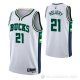 Camiseta Jrue Holiday NO 21 Milwaukee Bucks Ciudad 2021-22 Blanco