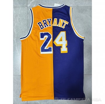 Camiseta Kobe Bryant #24 Mitchell & Ness 1996-97 Los Angeles Lakers Split Amarillo Violeta