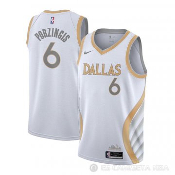 Camiseta Kristaps Porzingis NO 6 Dallas Mavericks Ciudad 2020-21 Blanco