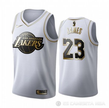 Camiseta Lebron James #23 Golden Edition Los Angeles Lakers Blanco