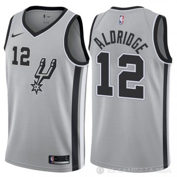 Camiseta Aldridge #12 San Antonio Spurs Autentico 2017-18 Gris