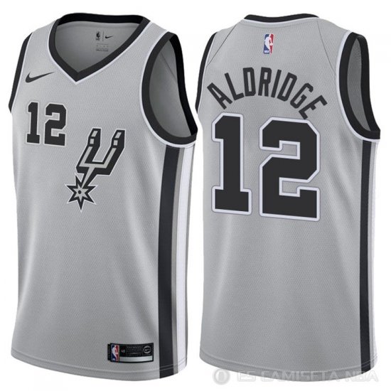 Camiseta Aldridge #12 San Antonio Spurs Autentico 2017-18 Gris - Haga un click en la imagen para cerrar